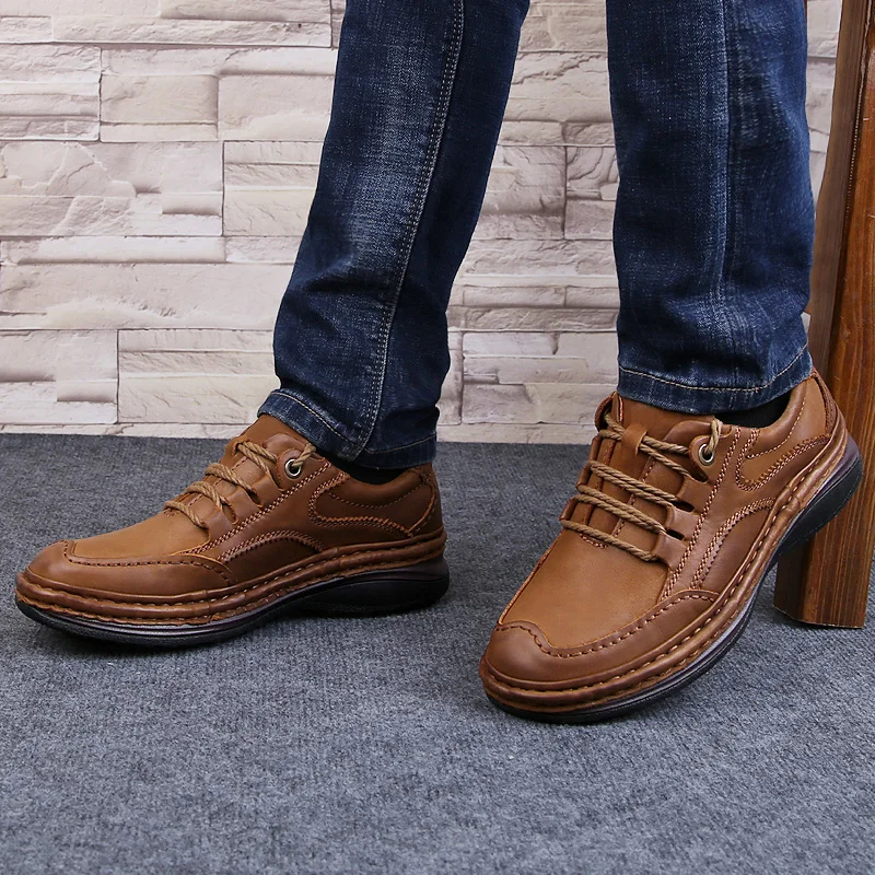 Men Genuine Leather Shoes Business Formal Shoes 100% Cowhide Breathable Sneaker Mountain Hiking Shoes 2019 New leather sneakers - Image 6