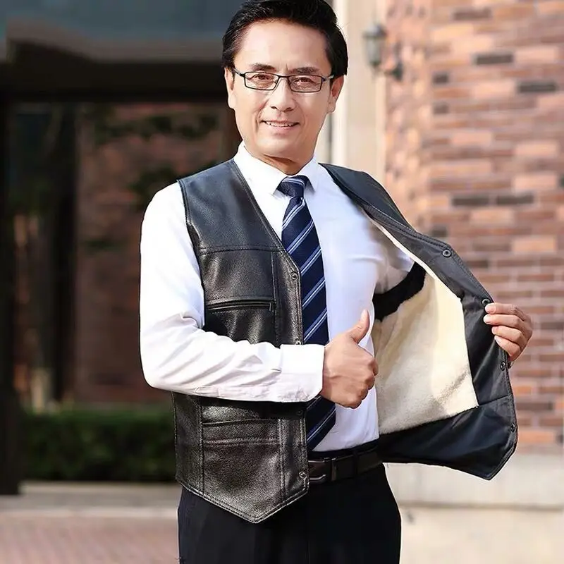 

2022 new plus velvet men's vest locomotive men's leather vest V-neck jacket