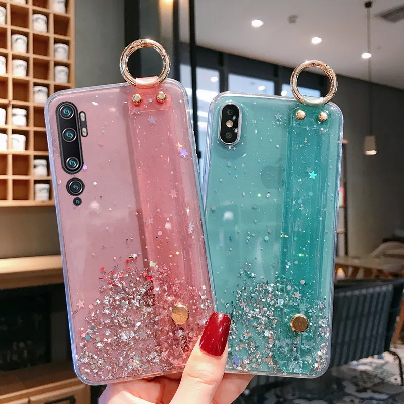 Блестящий Звездный чехол на запястье для Xiaomi Mi 9T CC9 Note 10 Pro CC9E F1 Прозрачный Redmi 7 7A 8