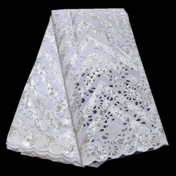 

Excellent African handcut organza lace fabric White French Velvet lace fabrics with beads sequins high quality DG640
