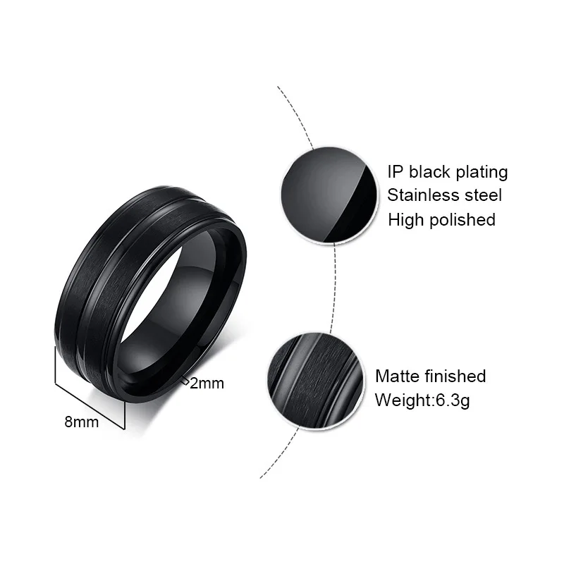 Wedding Rings Fashion 8mm Men's Black Tungsten Wedding Band Rings Black Groove Beveled Edge Engagement Ring Men&rsquo;s Valentine Gift