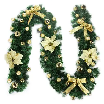 

2.7M cute Flowers Christmas Garland Fireplace Stairs Gold Baubles Xmas Tree Decor