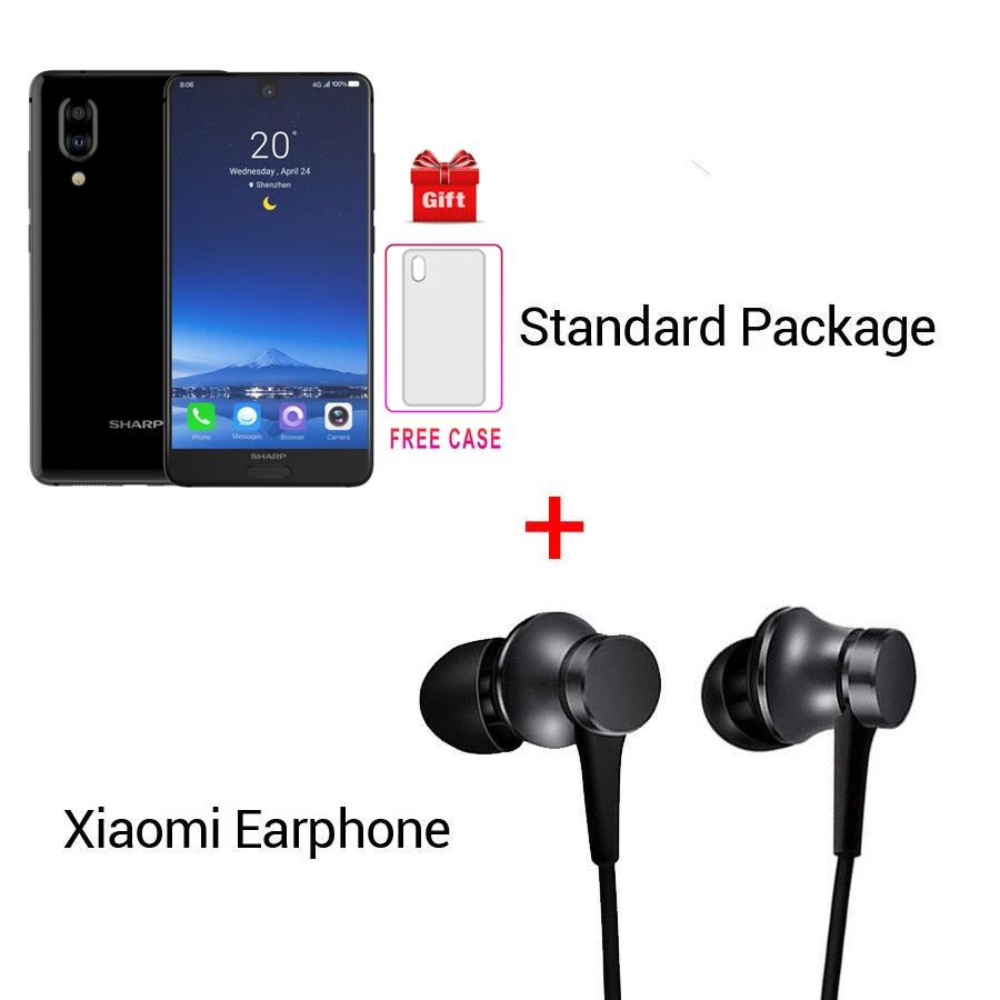 Black N Earphone Смартфон SHARP AQUOS C10 S2 Android 8,0 4 Гб+ 64 Гб 5,5 ''FHD+ Восьмиядерный Snapdragon 630 с функцией распознавания лица NFC 12 МП 2700 мАч 4G мобильный телефон - Цвет: Black N Earphone