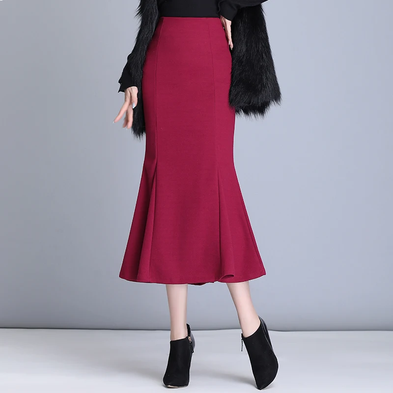 

LUKAXSIKAX 2020 New Autumn Winter Women Long Skirt High Quality Fashion Slim High Waist Mermaid Skirt Office Lady