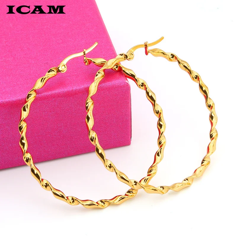 ICAM серебряный золотой розовый золотой цвет большие круглые серьги в виде тонкого кольца богемные серьги Круглый обруч серьги для женщин вечерние ювелирные изделия