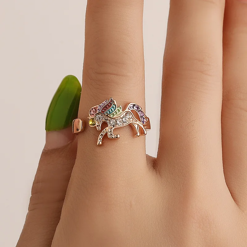 

Unicorn Ring Color Pony Set With Diamond Openings To Adjust Accessories Temperament Fashion Jewelry For Women