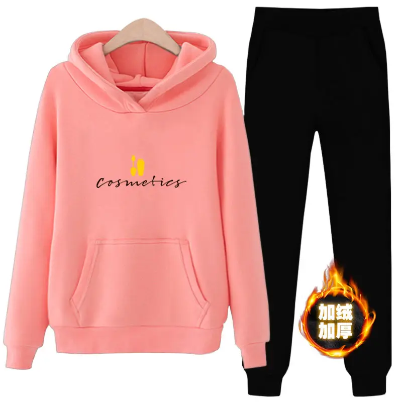 

[thin and thick optional] autumn and winter new leisure sports suit women's Plush loose hooded sweater