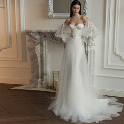 Exquisite Mermaid Wedding Dresses Sweetheart Long Lantern Sleeve Sashes Sexy Backless with Tulle Court Train Ribbons Custom Made