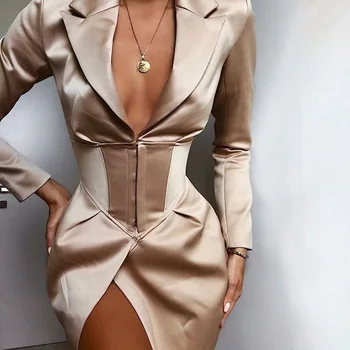 

Sexy womens blazer casual long Hidden Breasted bandage high waist coat 2020 spring new fashion women clothing V-Neck Long sleeve