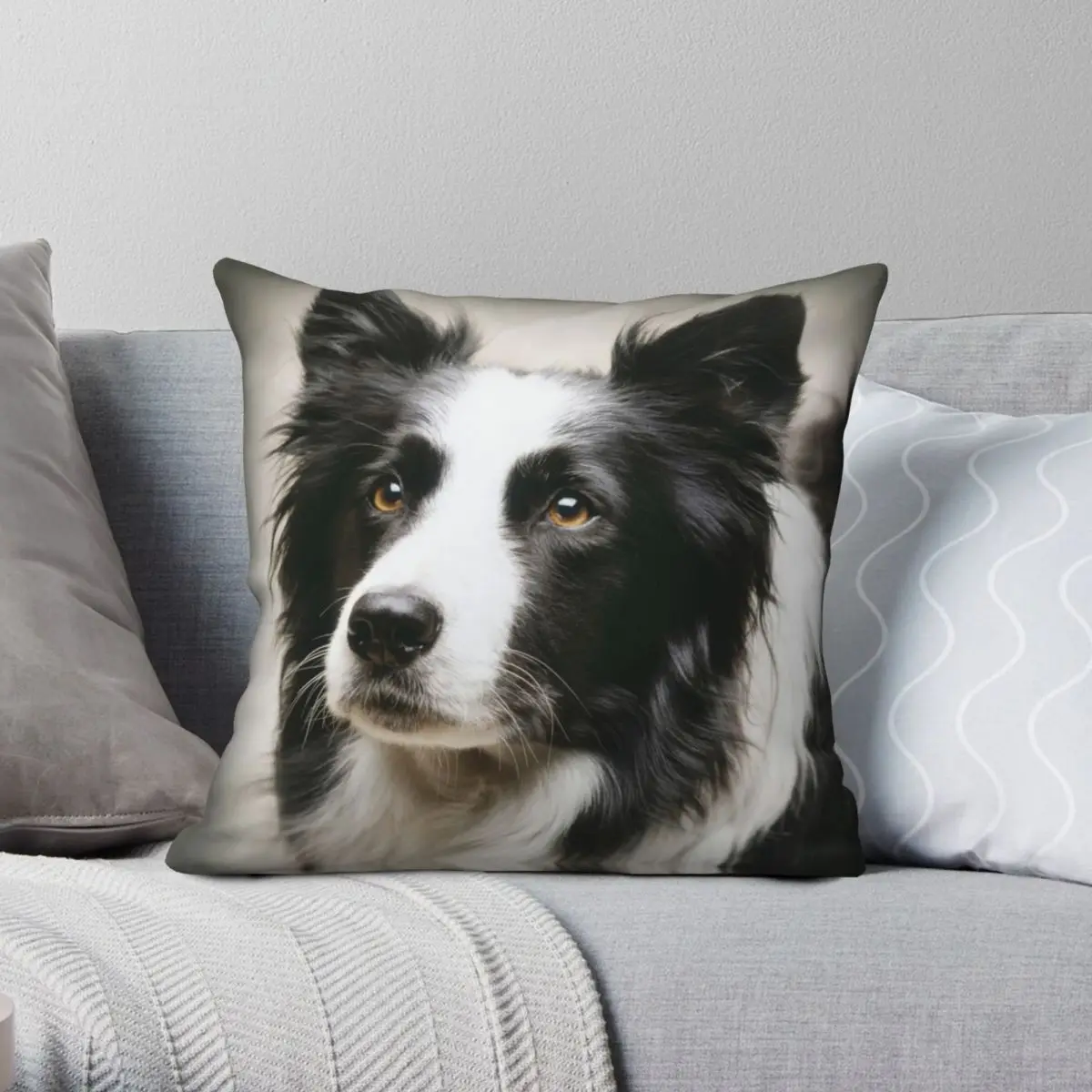 

Working Border Collie Square Pillowcase Polyester Linen Velvet Zip Decorative Throw Pillow Case Car Cushion Cover