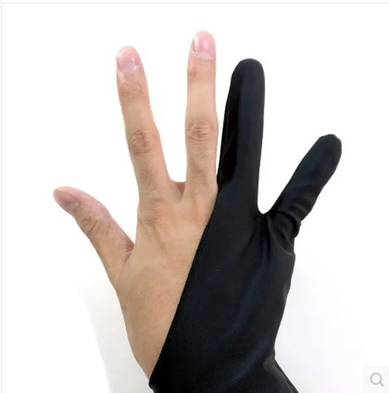 Black Gloves 1 шт. перчатки для художника с 2 пальцами перчатки для рисования противообрастающие для графического планшета смазывание пня ручка заправка правая левая рука - Color: Black Gloves