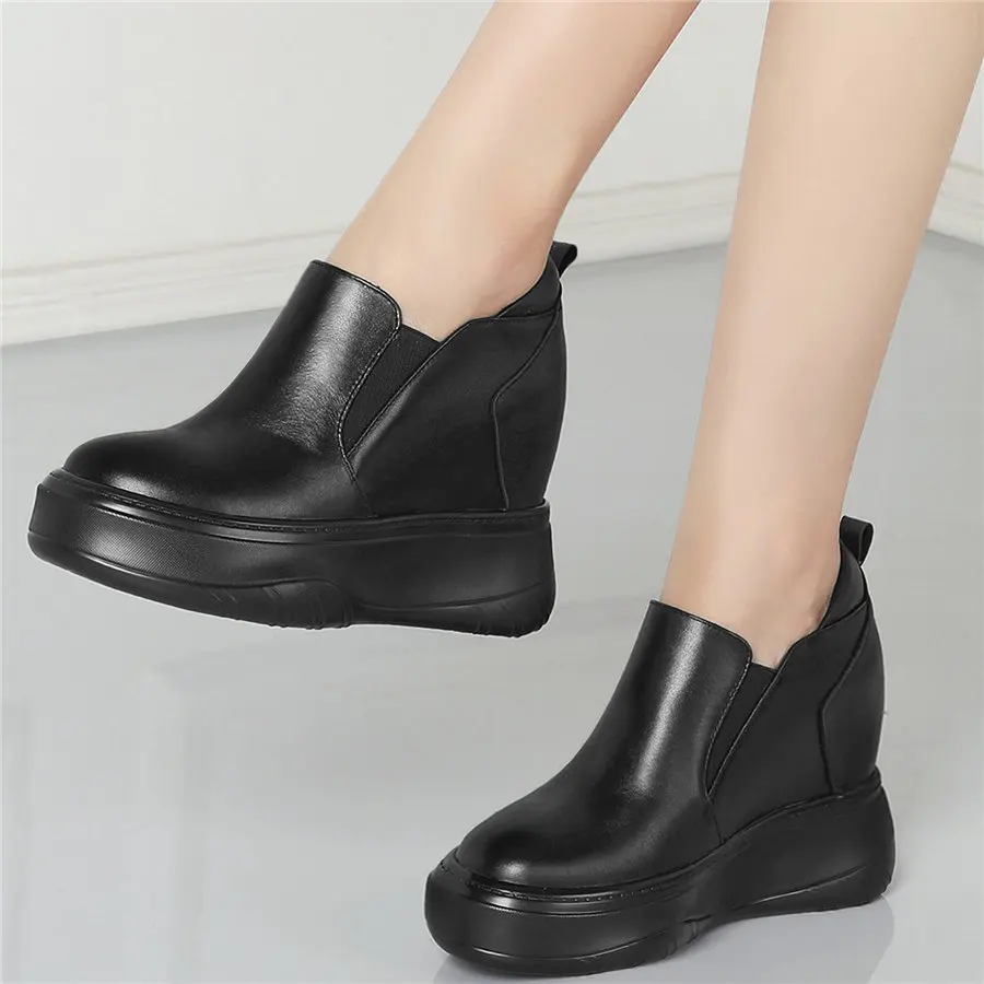 

Med Top Platform Pumps Shoes Women Genuine Leather Wedges High Heel Ankle Boots Female Round Toe Fashion Sneakers Casual Shoes