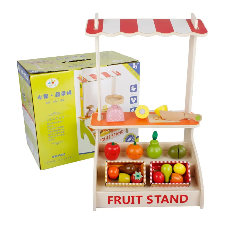 

Children Wooden Model Slicer & Vegetable Fruit Cutting Play House Educational Toy Baby Fruit Stand Toy