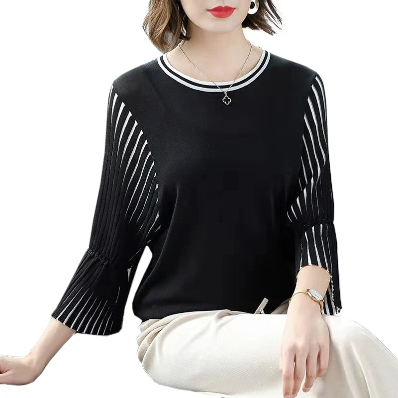 Günstig Frühling Stricken Top Frauen 2019 Neue Lose Beiläufige Koreanische Pullover Dünnen Pullover Schwarz Streifen Sommer Mode Stricken Dünnen Pullover Frauen