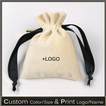 

20PCSVelour Velvet Jewelry Pouch Custom Bag Print Logo Necklace/Perfume/Eyelash/Lipstick/Makeup/Earring Drawstring Gift Pocket