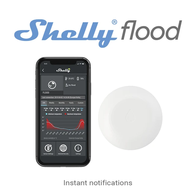 Shelly Flood Smart Home Wireless Water Leakage WiFi Sensor with Temperature Measurement Liquid Detector Monitor Remotely 2