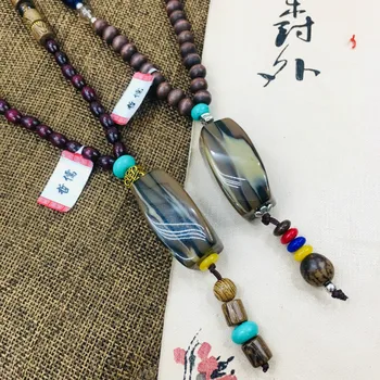 

Zheru Natural Bodhi Multicolor Dzi Bead Pendant Paired with Multicolor Wood Bead Necklace Exquisite Men and Women Sweater Chain