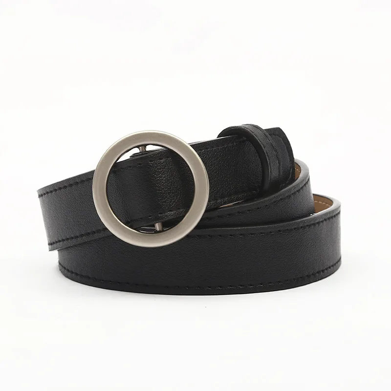 

Female Circle Thin Belt For Women Fashion Simple Student Jeans Round Ring Buckle Leather Belt Ladies Strap 243