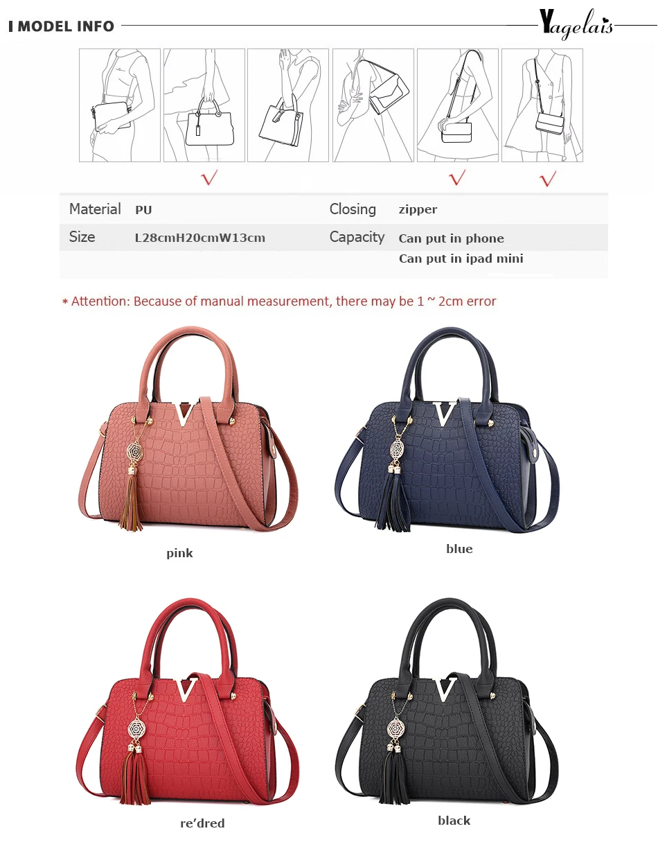 Для женщин из крокодиловой кожи Tote V Letters Tassel Дизайнерские Сумки Роскошные качественные сумки через плечо с бахромой сумка-мессенджер