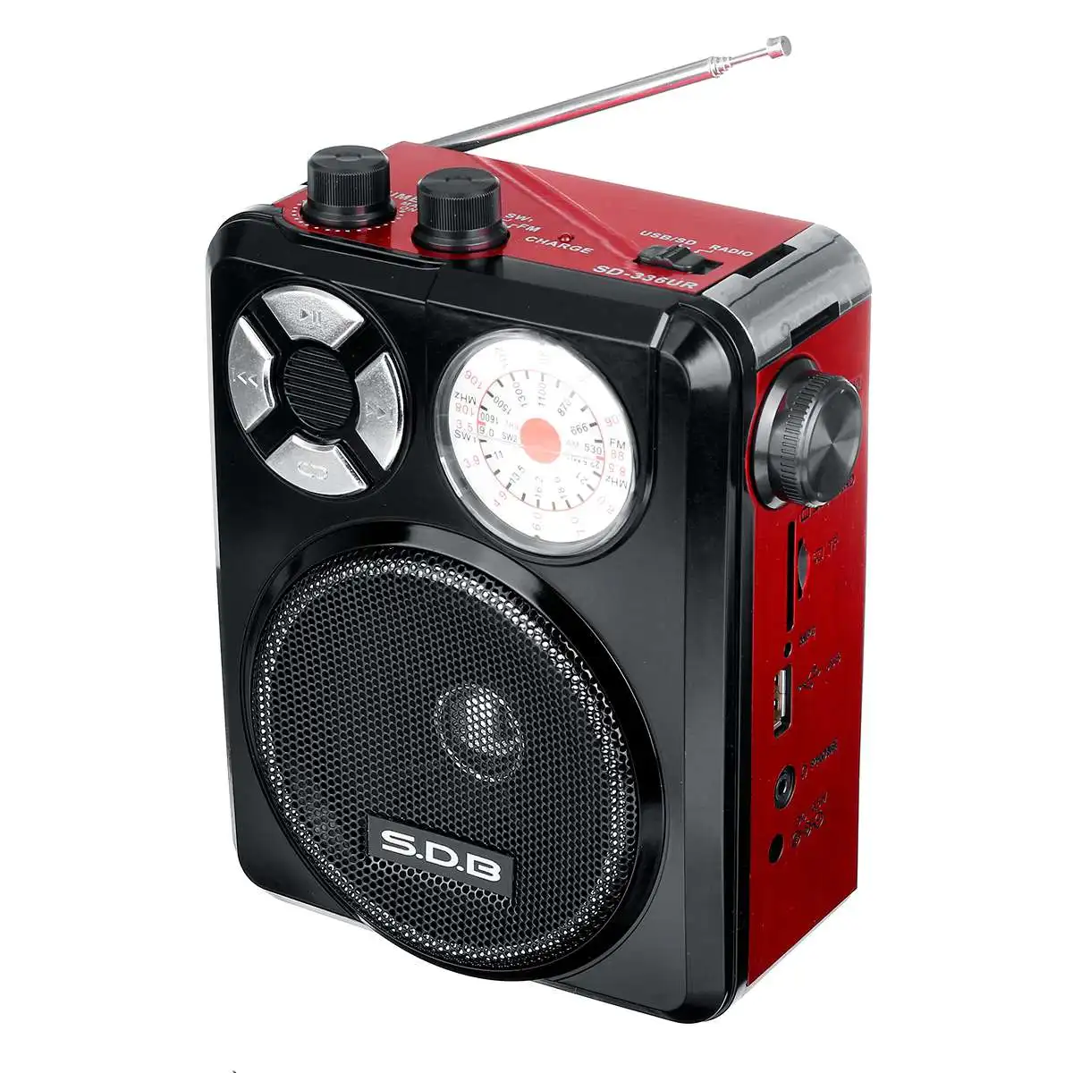 Red classical Mini Portable AM FM SW1 SW2 full channel Radio Receiver Handheld Digital FM USB TF MP3 Player Speaker Rechargeable - Цвет: Red