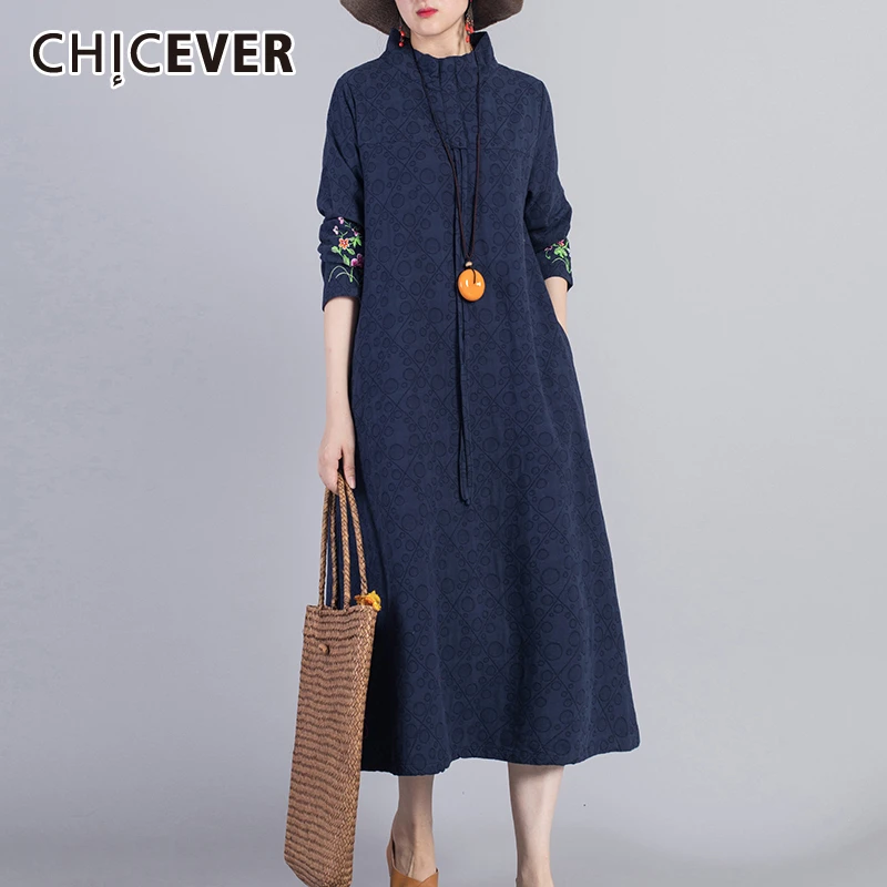Женское винтажное платье с вышивкой CHICEVER повседневное осеннее миди