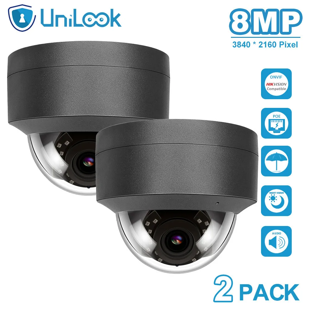 

UniLook 4K 8MP Dome POE IP Camera Built in Microphone Hikvision Compatible CCTV Security Camera Night vision IP66 ONVIF H.265