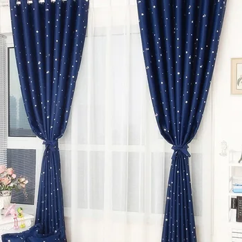 

Silver Star Blackout Curtains For Living Room Bedroom White Tulle Sheer Curtains Fabric Drapes Window Treatments Short