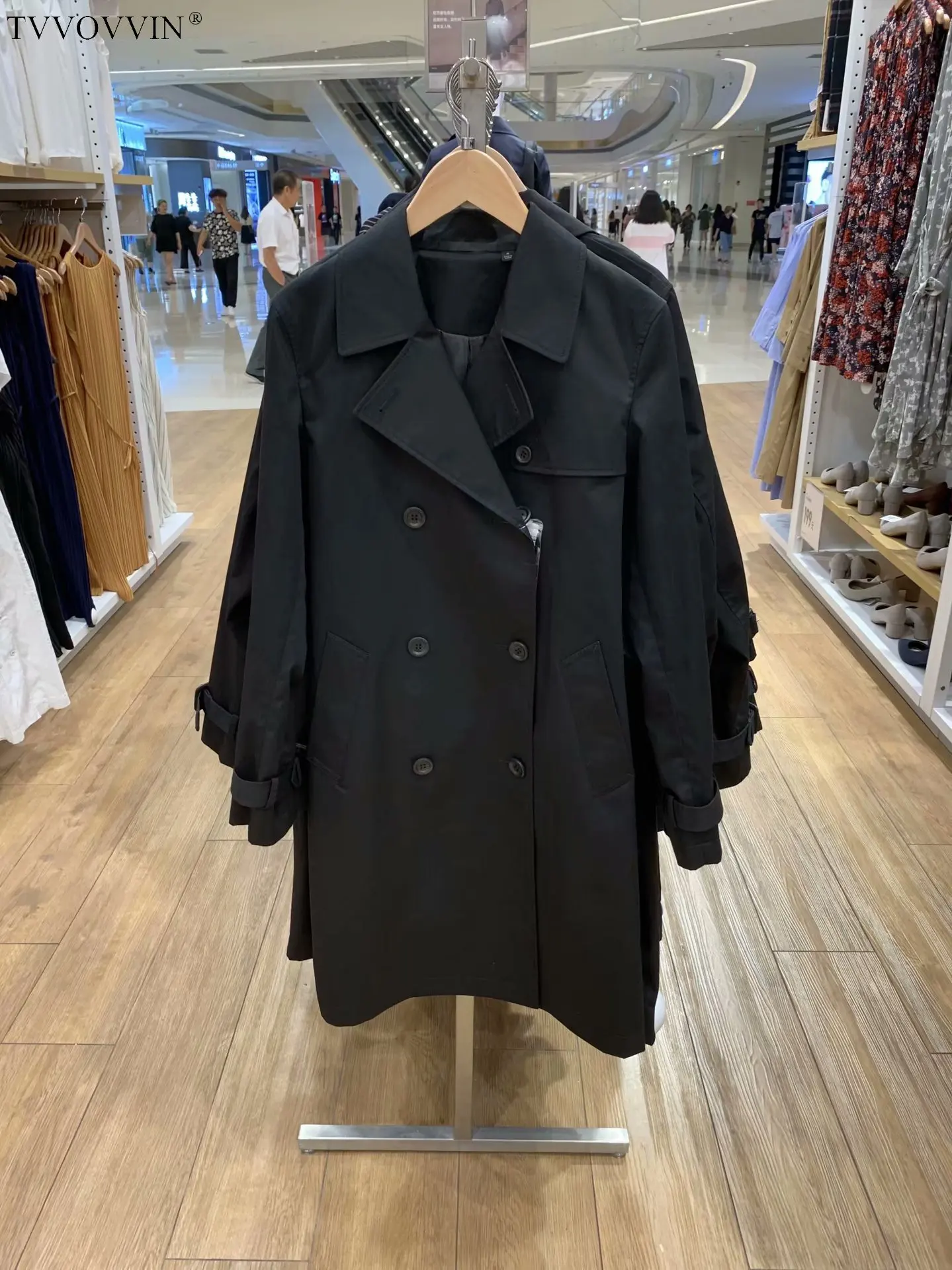 TVVOVVIN Autumn Three-colour Classic Autumn Long Fund Solid Color Match Belt Windbreaker Both Row Buckle Loose Coat Woman ZX128