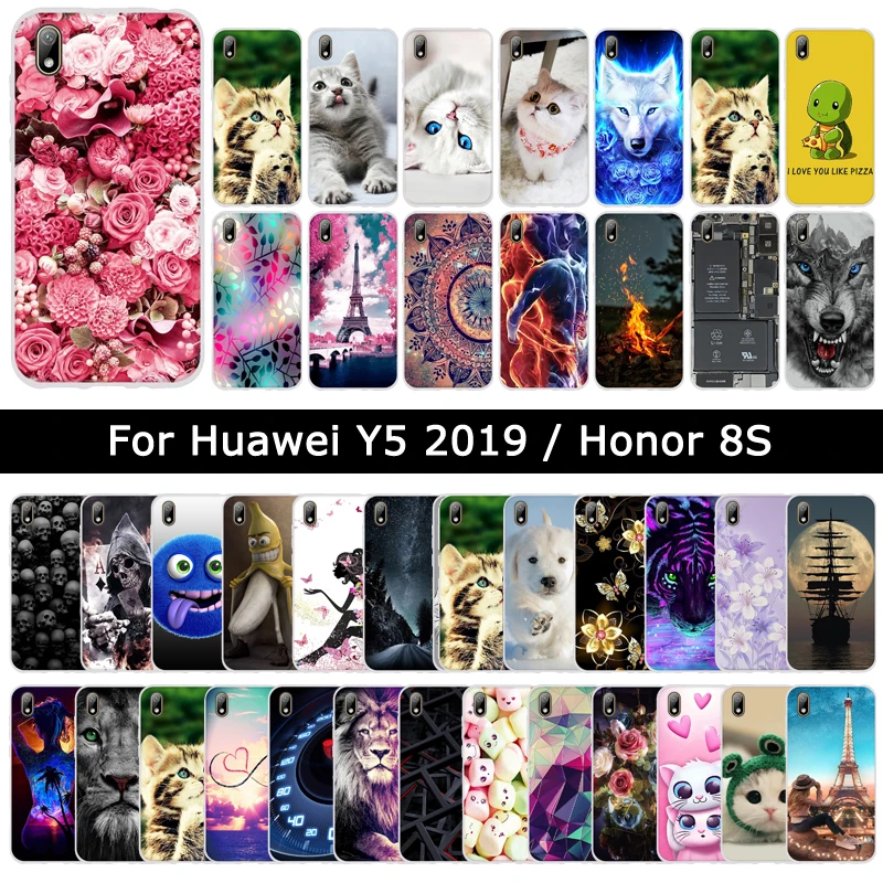 Модный чехол для huawei Y5/Honor 8s, мягкий силиконовый чехол из ТПУ с изображением кота для Honor 8s, чехол для телефона s Coque