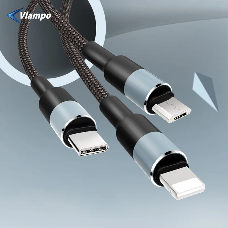 

VLAMPO 3 in 1 USB Cable for iPhone Xr 8 11 Pro Fast Charger USB Type Cable C Micro Cable USB Cabo Phone Charging Cord for Huawei