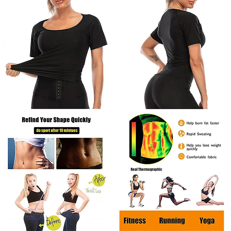 Women's Heat Trapping Shirt Sweat Body Shaper Sauna Vest Waist Trainer Thermo Slimming Overbust Tank Top Fat Burner Weight Loss extreme tummy control shapewear