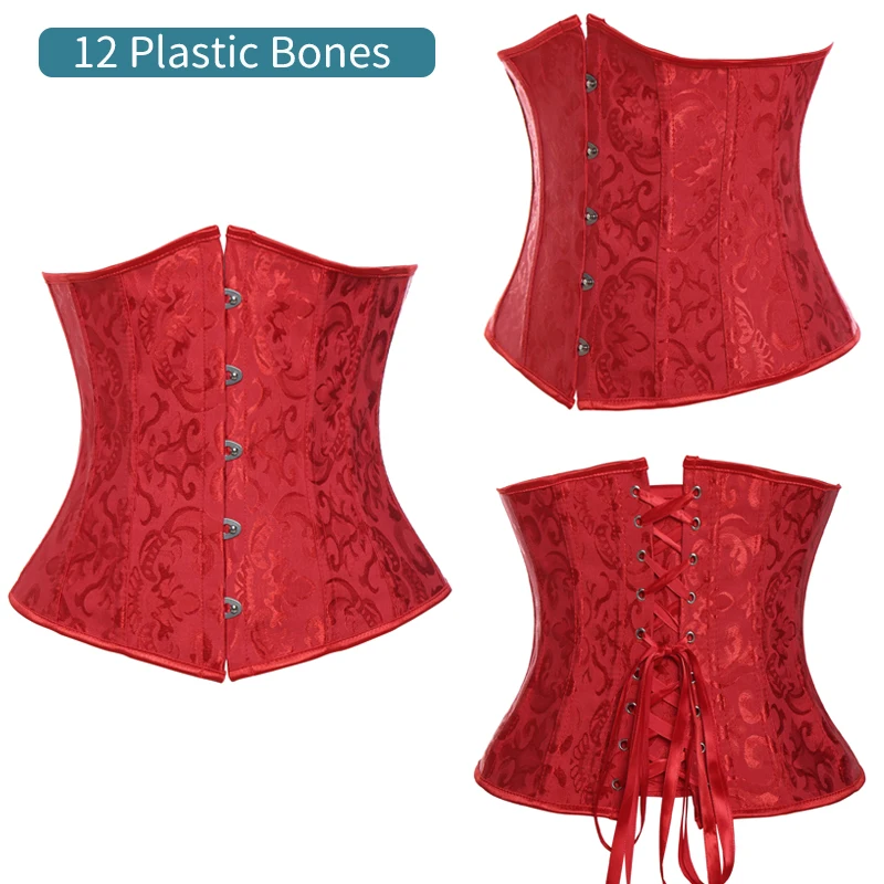 12 Plastic Bones 8 Сексуальный корсет под грудь, корсетный корсет, утягивающий корсет, готическое бюстье, Женский атласный винтажный топ размера плюс S-6XL, корсет для тела - Цвет: 12 Plastic Bones 8