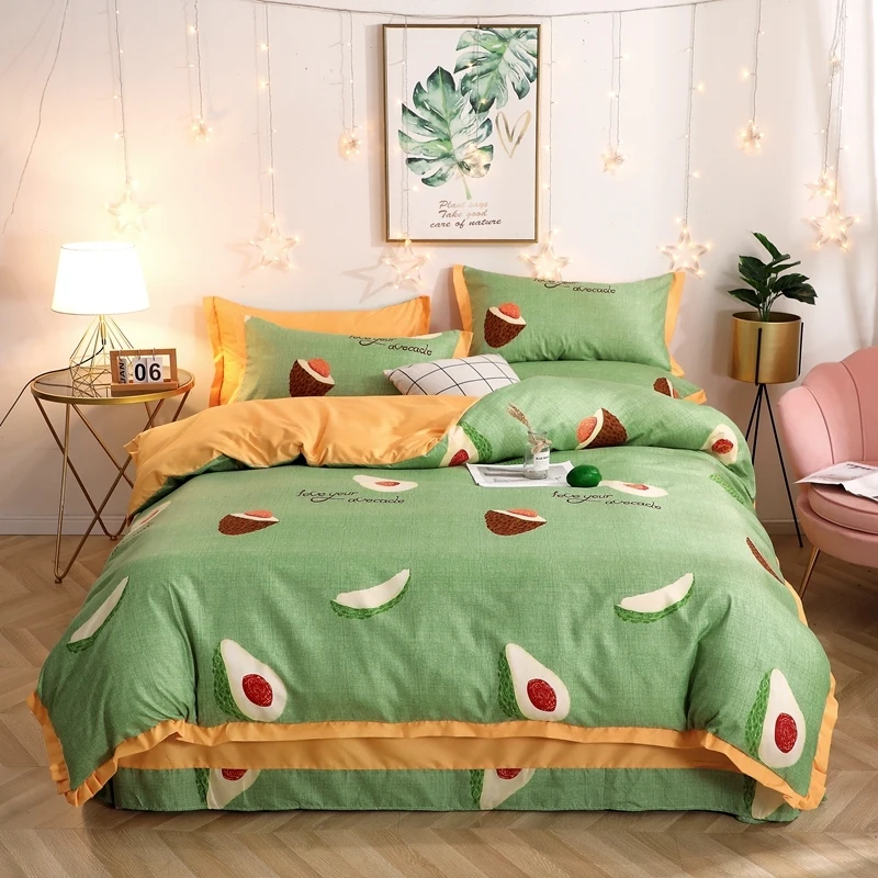 

3/4pcs Fresh Avocado Green Bedding Set Solstice Home Textile Duvet Cover Pillow Case Bed Sheet Teen Bedding Set King Queen Twin