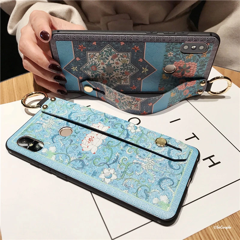 SoCouple Wrist Strap Soft TPU Phone Case For Xiaomi Redmi note 5 Global 5.99'' Flower embroidery Pattern Phone Holder Case (2)
