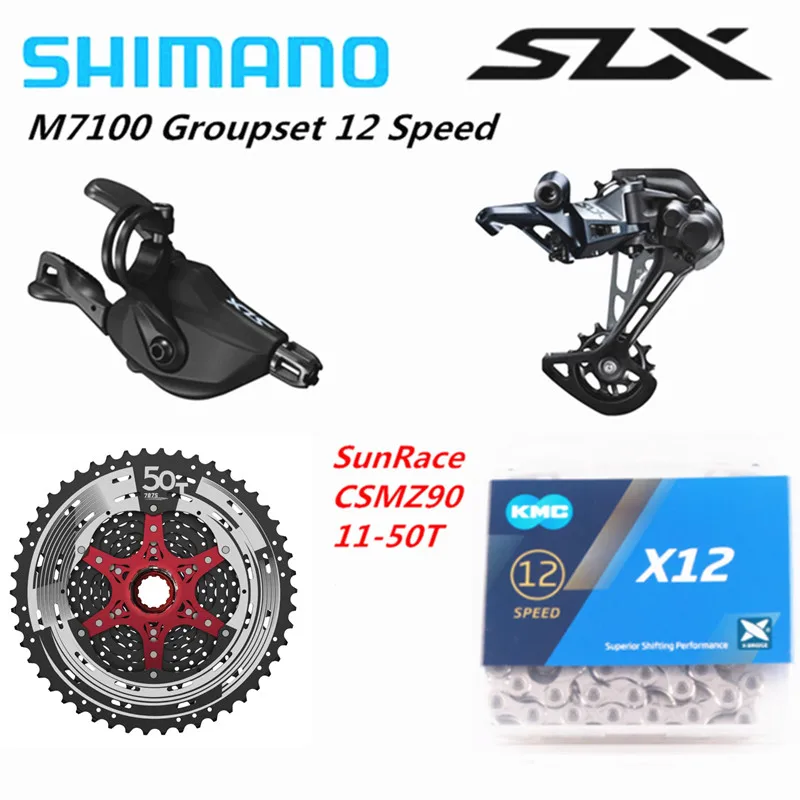 Z90 black KMCsilver SHIMANO DEORE SLX M7100 Groupset MTB Mountain Bike 1x12-Speed 11-50T SL+RD+CSMZ90+KMCX12/CN-M7100 M7100 Shifter Rear Derailleur - Цвет: Z90 black KMCsilver