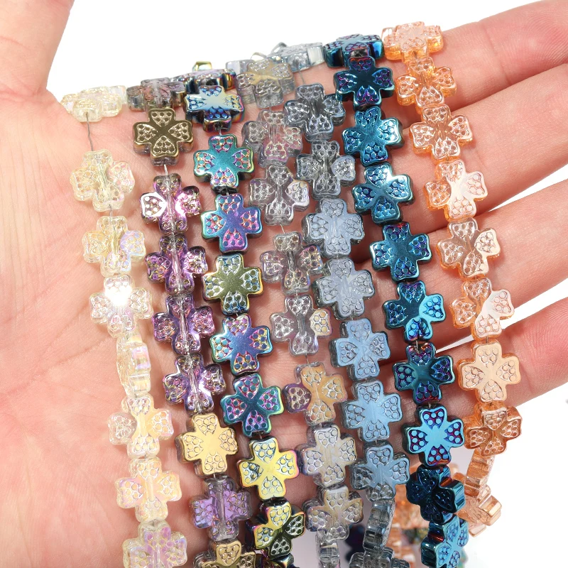 

55pcs Electroplating Cross Flower Beads Multicolor Loose Spaced Beads For Needlework Jewelry Making Necklace Bracelet DIY