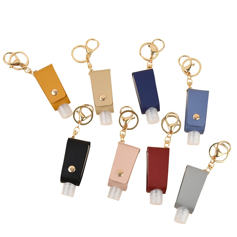 

Portable Free Hand Sanitizer Bottle Flip Leather Case Keychain Leakproof PU Empty Travel Bottle Keyring Pendant Holder Carriers