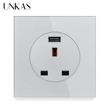 

Coswall Crystal Gray Glass Panel 13A Wall Outlet UK British Standard Power Grey Socket With USB Fast Charging Port DC 5V 2A
