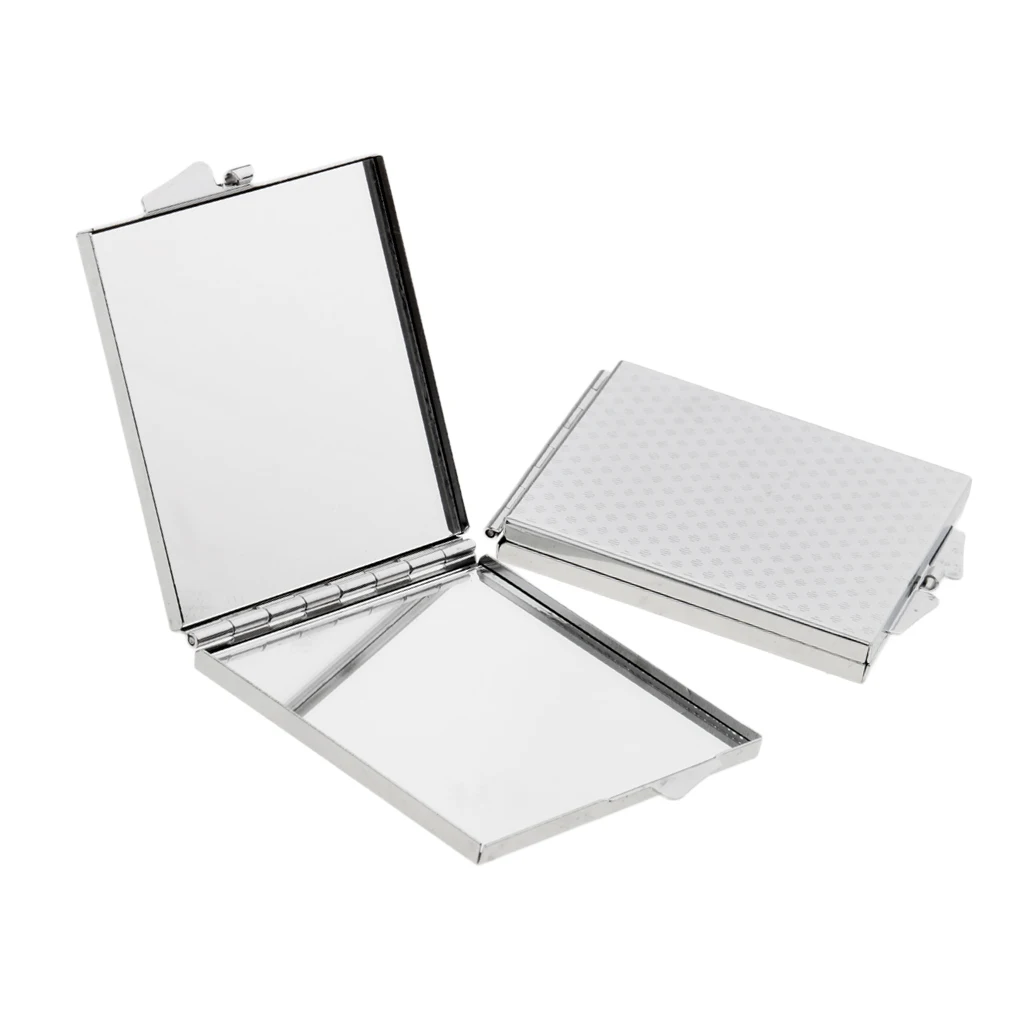Pack of 2 Double Sides Folding Pocket-size Makeup Mirror Portable Square Compact Mirror Silver Lightweight