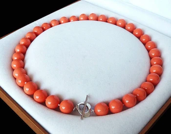 

natural AAA+12mm orange red color shell pearl fashion necklace 18'' AAA style Fine Noble real Natural