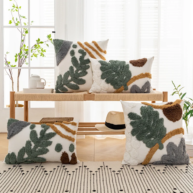 Leaves Home Decor Cushion Cover Tufted Plant Stylish Pillow 45x45cm/30x50cm for Sofa Bed Chair Living Room | Дом и сад