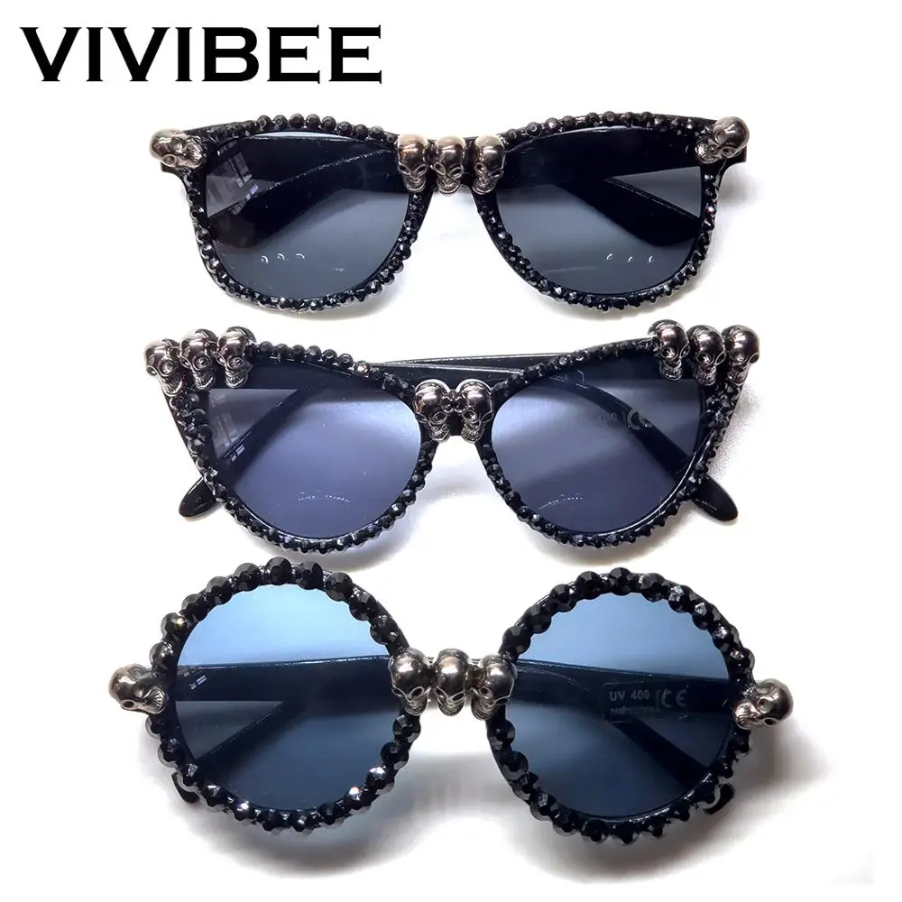 Occhiali da sole Vintage da donna con strass teschio nero Halloween 2022  Trend splendidi occhiali da sole Cat Eye per tonalità gotiche rotonde da  donna|Women's Sunglasses| - AliExpress