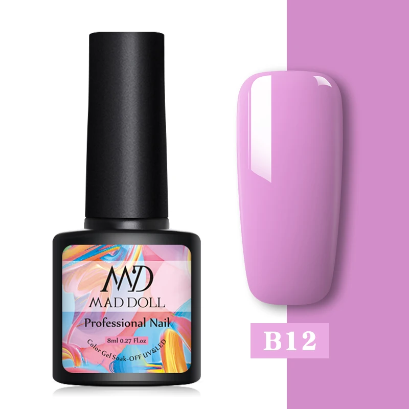 B12 MAD DOLL, 8 мл, Гель-лак для ногтей, блестящий гель, голографический, цветной, один удар, замочить от УФ-геля, лак, долговечный, дизайн ногтей, гель - Цвет: B12