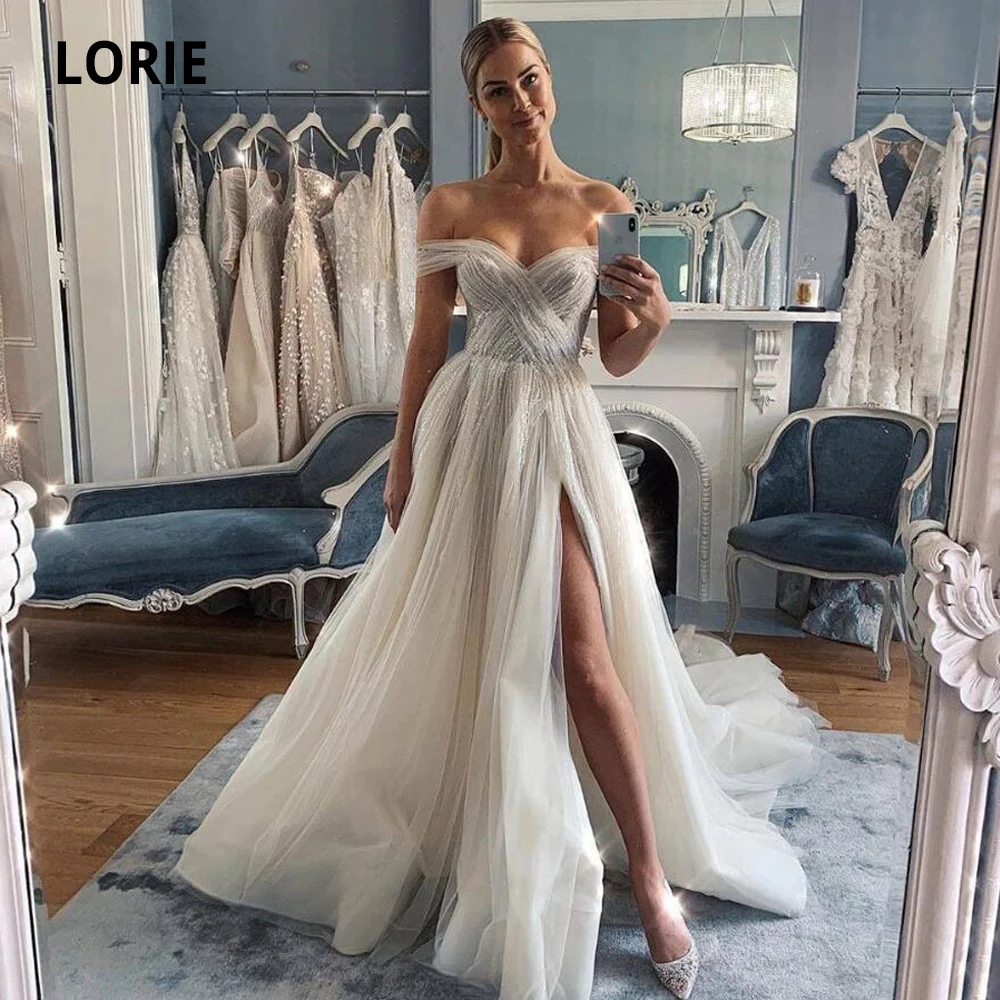 LORIE Свадебные платья из тюля с открытыми плечами без рукавов открытой спиной