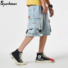 Хип-хоп джинсовые шорты мужские Харадзюку Карго короткие карманные джоггеры короткие уличные летние мешковатые короткие негабаритные хлопковые свитшоты