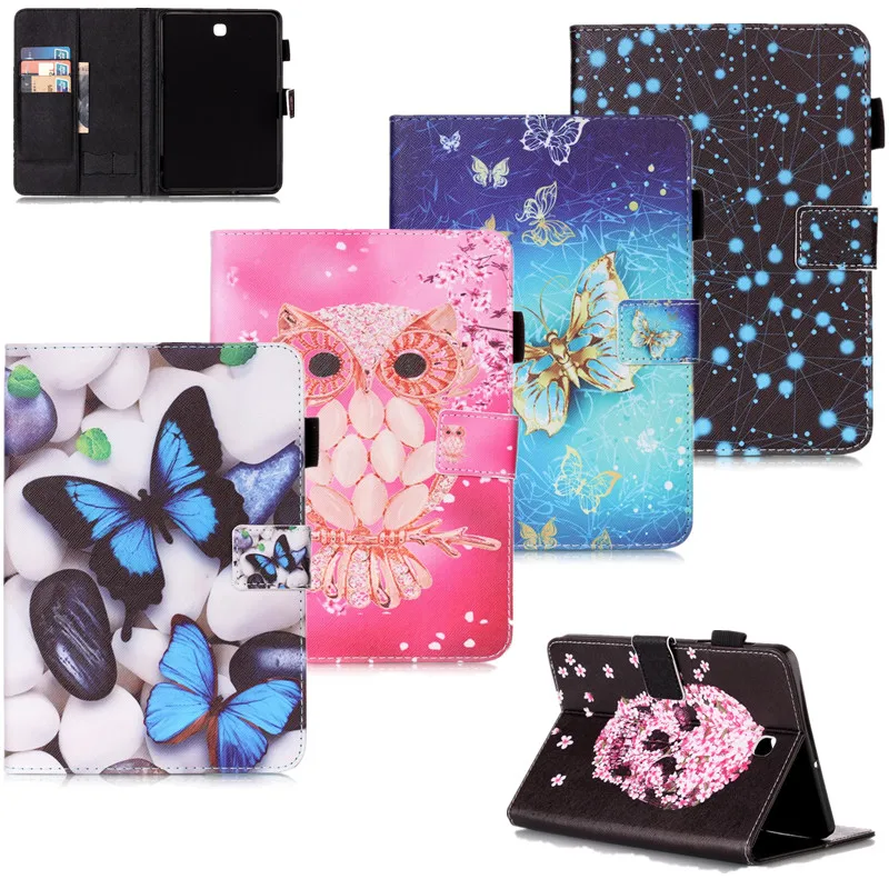 

New Tablet Cover For Samsung Galaxy Tab S2 8.0 SM-T710 T715 Case Stand Owl Butterfly Print PU Leather Smart Magnetic Cover Cases