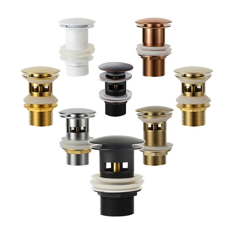 Bathroom Basin Sink Pop Up Drain Matte Black Solid Brass Material Waste Stopper White Silver Zirconium gold Brushed Gold | Обустройство