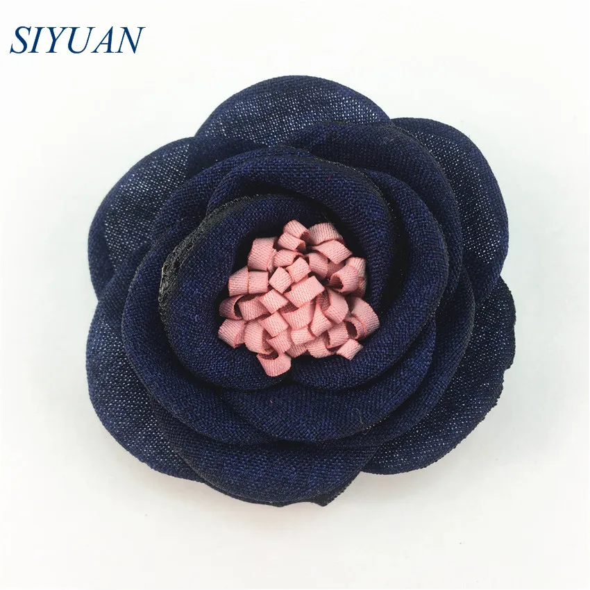 3-navy 5 шт./лот 2,4 ''цветок из пеньковой ткани с заколкой для волос цветок из мешковины в рулоне с тканевой стойкостью Женские аксессуары для корсажа TH260 - Цвет: 3-navy