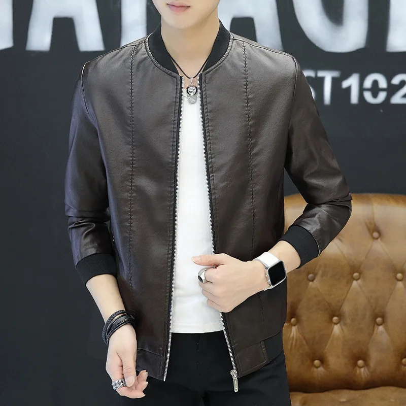 

2018 Spring And Autumn New Style Leather Coat Men's Korean-style Slim Fit Trend Handsome Youth PU Leather Jacket Casual Locomoti