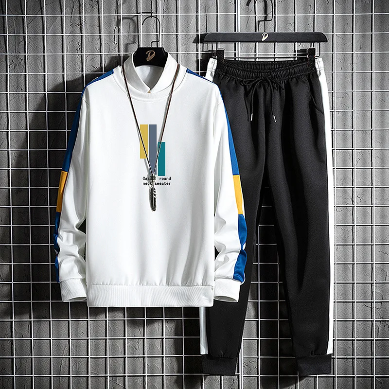 

Tracksuit Men+sweatpants Spring New Men's Suit with Ins Handsome Round Neck Long-sleeved T-shirt Jogger Pants Mens Clothing